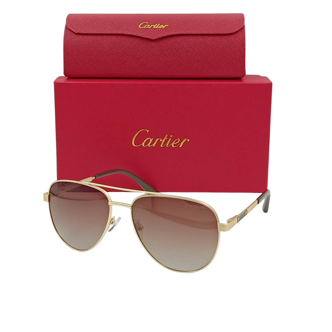 Lunettes de soleil Cartier CT0034S Métal Doré/Marron